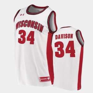 Men's Wisconsin Badgers Replica White Brad Davison #34 College Basketball Jersey 951417-725
