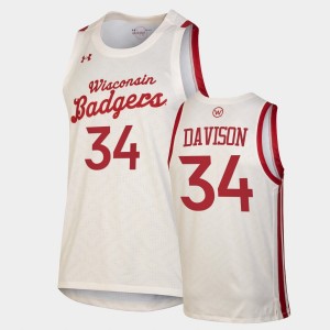 Men's Wisconsin Badgers Throwback White Brad Davison #34 College Basketball Jersey 299216-762